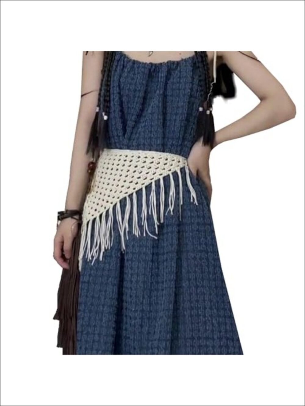 Handmade Crochet Triangle Scarf Tassel Fringe Head Scarf Belt
